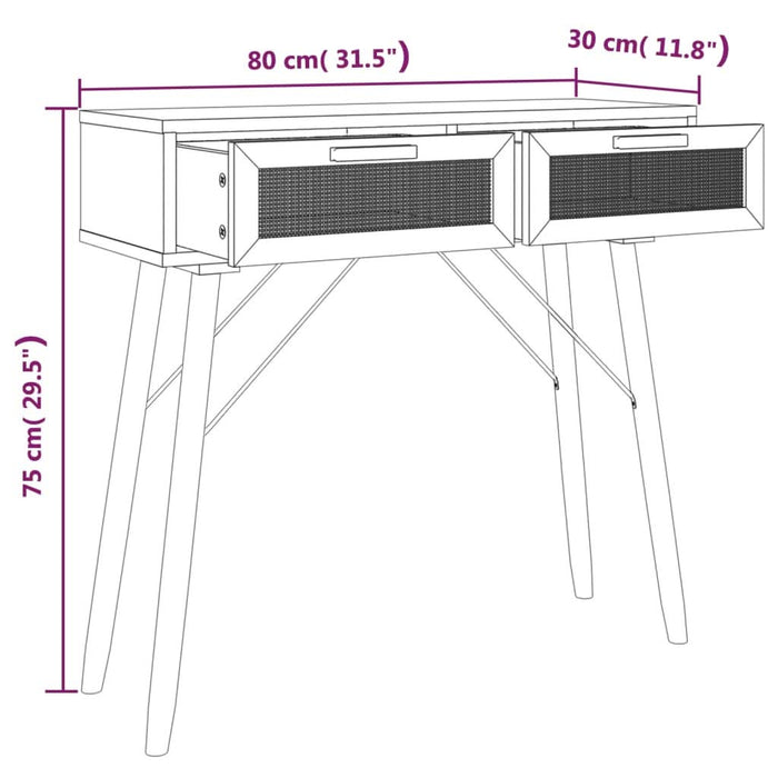 Masă consolă maro 80x30x75 cm lemn masiv pin și ratan natural - WALTI WALTI