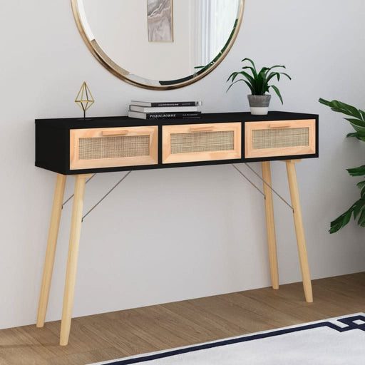 Masă consolă negru 105x30x75 cm lemn masiv pin și ratan natural - WALTI WALTI