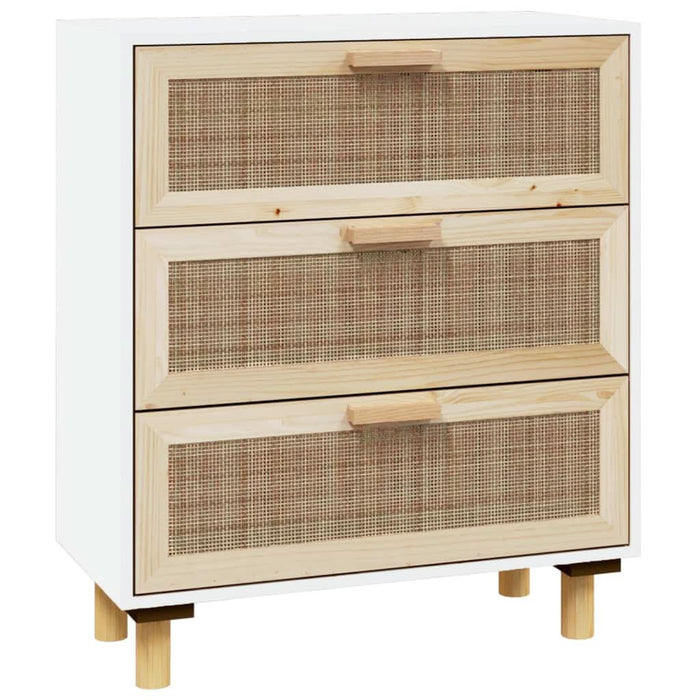 Servantă, alb, 60x30x70 cm, lemn masiv pin și ratan natural - WALTI WALTI