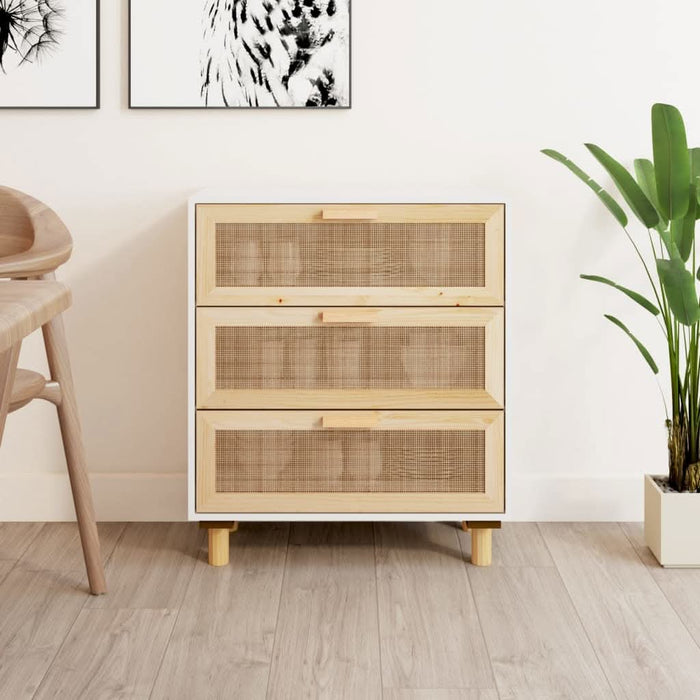 Servantă, alb, 60x30x70 cm, lemn masiv pin și ratan natural - WALTI WALTI