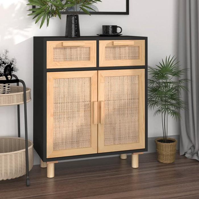 Servantă, negru, 60x30x75 cm, lemn masiv pin și ratan natural - WALTI WALTI