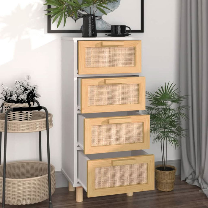 Servantă, alb, 40x30x90 cm, lemn masiv pin și ratan natural - WALTI WALTI