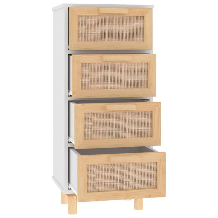 Servantă, alb, 40x30x90 cm, lemn masiv pin și ratan natural - WALTI WALTI