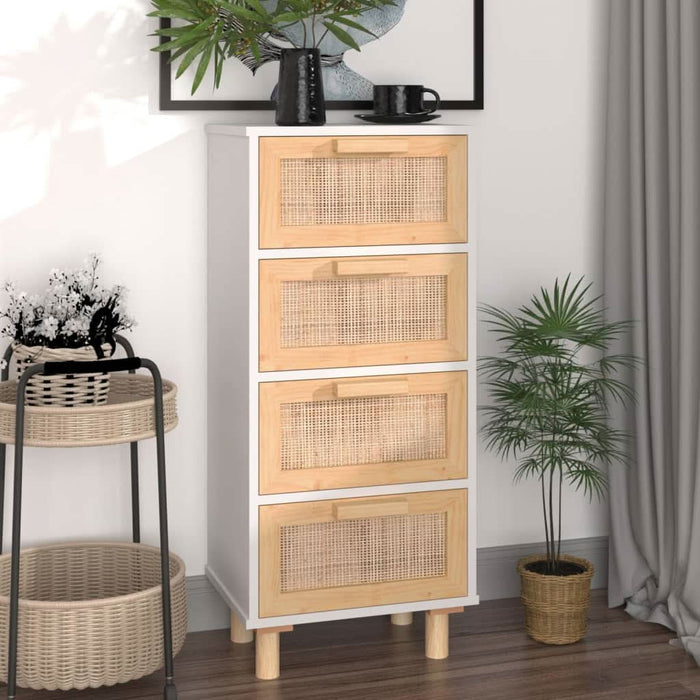 Servantă, alb, 40x30x90 cm, lemn masiv pin și ratan natural - WALTI WALTI