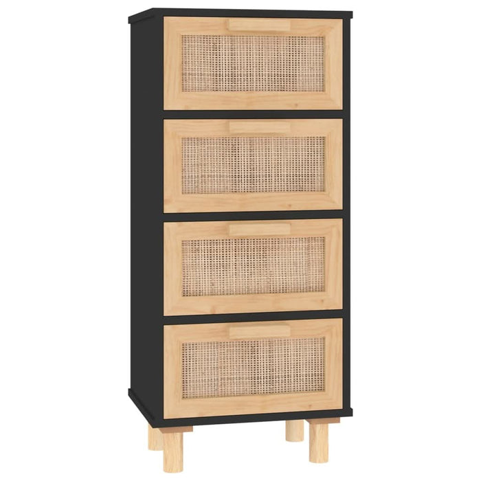 Servantă, negru, 40x30x90 cm, lemn masiv pin și ratan natural - WALTI WALTI