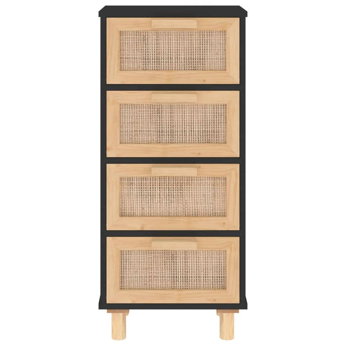 Servantă, negru, 40x30x90 cm, lemn masiv pin și ratan natural - WALTI WALTI