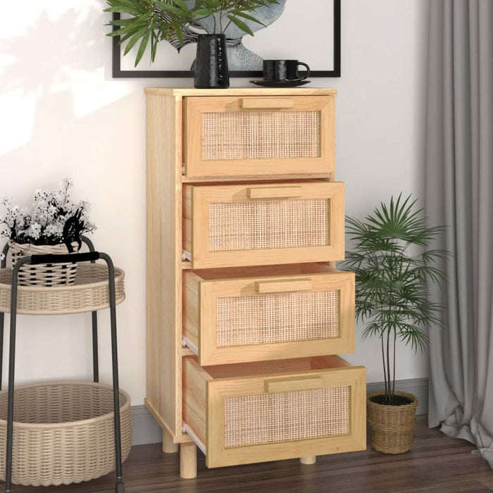 Servantă, maro, 40x30x90 cm, lemn masiv pin și ratan natural - WALTI WALTI