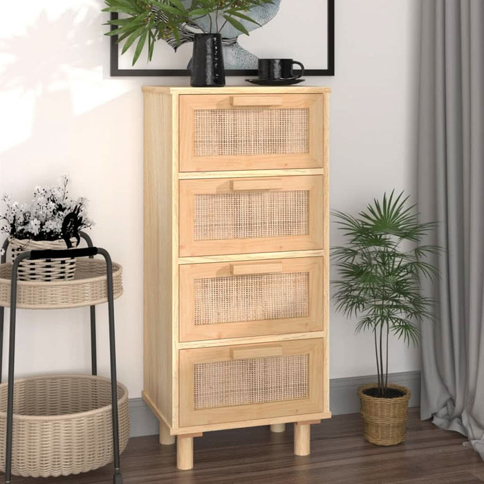 Servantă, maro, 40x30x90 cm, lemn masiv pin și ratan natural - WALTI WALTI