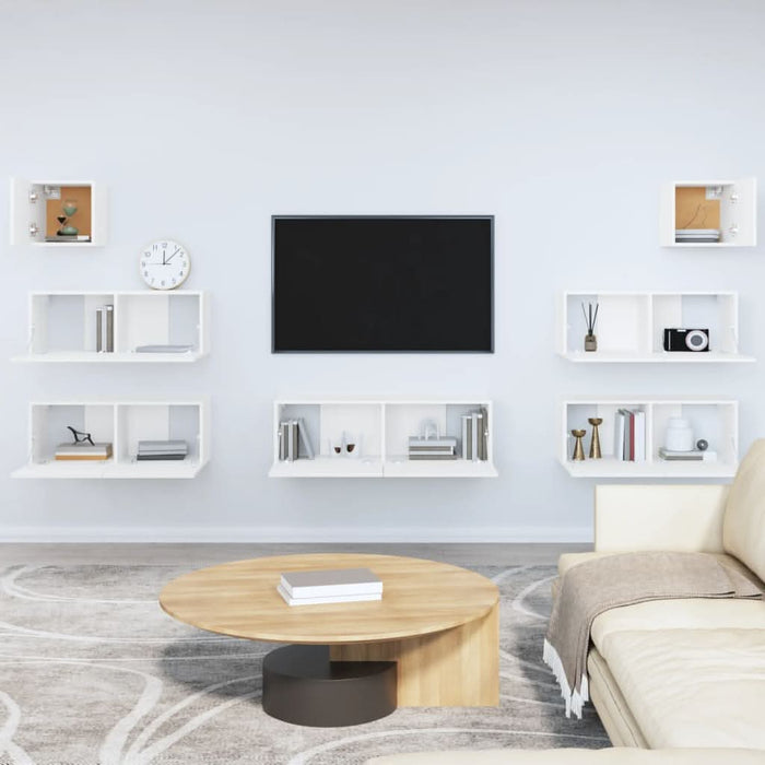 Set dulap TV, 7 piese, alb, lemn prelucrat - WALTI WALTI