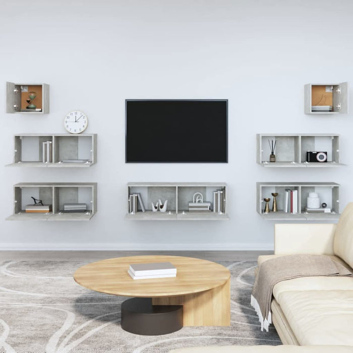 Set dulapuri TV, 7 piese, gri beton, lemn prelucrat - WALTI WALTI
