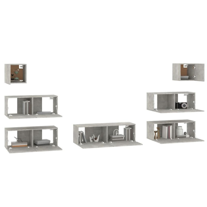 Set dulapuri TV, 7 piese, gri beton, lemn prelucrat - WALTI WALTI