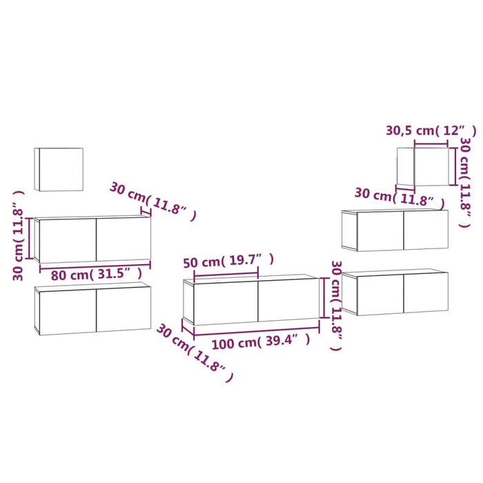 Set dulapuri TV, 7 piese, gri beton, lemn prelucrat - WALTI WALTI