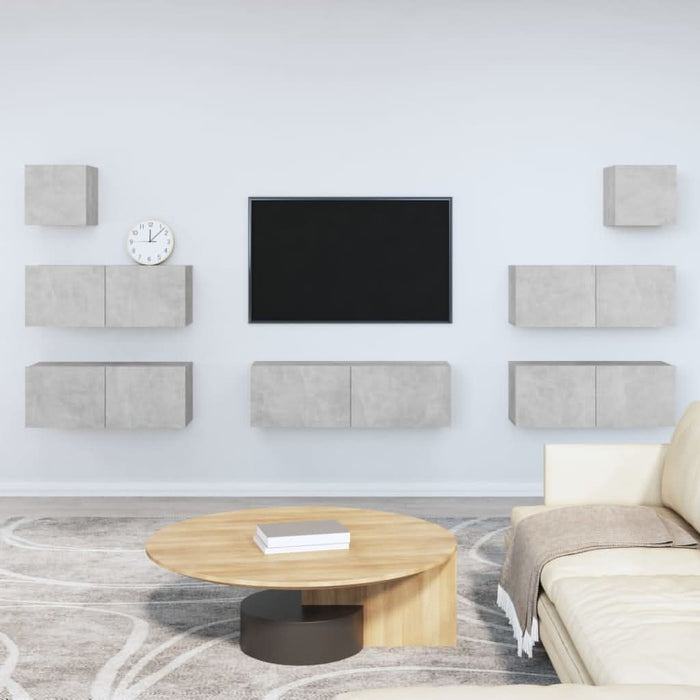 Set dulapuri TV, 7 piese, gri beton, lemn prelucrat - WALTI WALTI