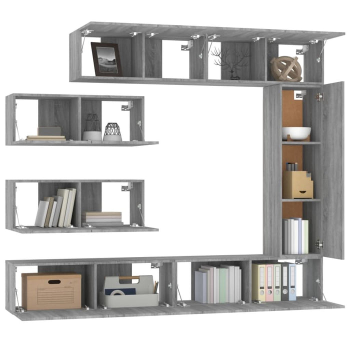 Set comode TV, 7 piese, gri sonoma, lemn compozit - WALTI WALTI