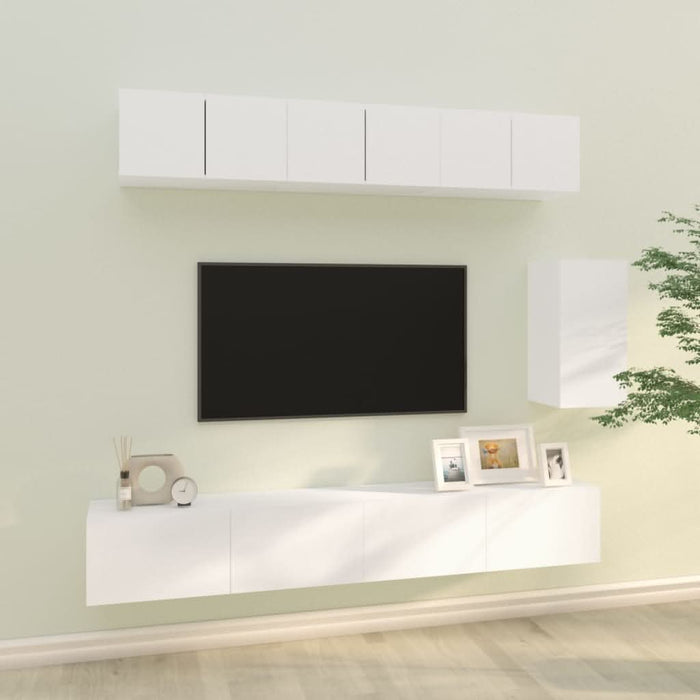 Set dulap TV, 6 piese, alb, lemn prelucrat - WALTI WALTI