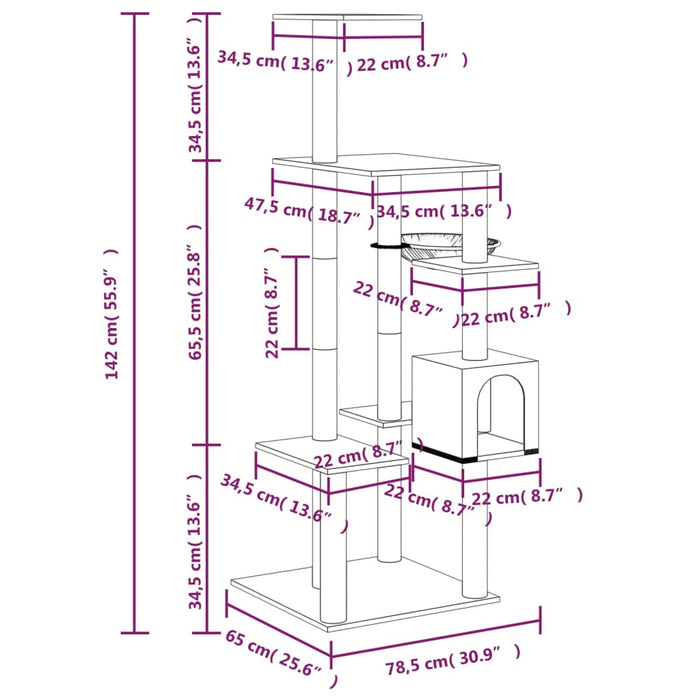 Ansamblu pisici cu stâlpi din funie sisal, gri deschis, 142 cm - WALTI WALTI