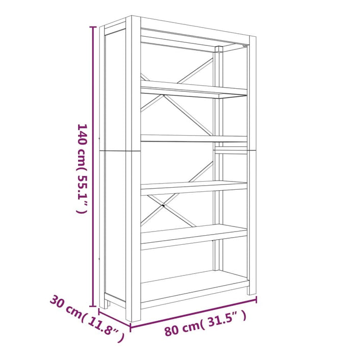 Bibliotecă cu 5 rafturi, 80x30x140 cm, lemn masiv de acacia - WALTI WALTI