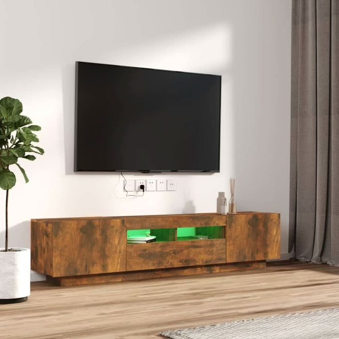 Set dulapuri TV cu LED, 2 piese, stejar fumuriu, lemn prelucrat - WALTI WALTI