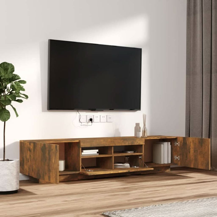 Set dulapuri TV cu LED, 2 piese, stejar fumuriu, lemn prelucrat - WALTI WALTI