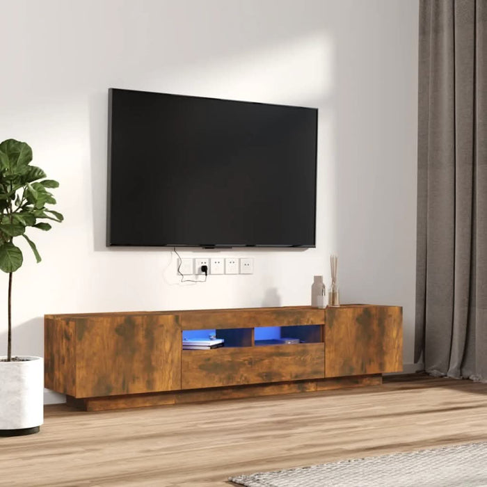 Set dulapuri TV cu LED, 2 piese, stejar fumuriu, lemn prelucrat - WALTI WALTI