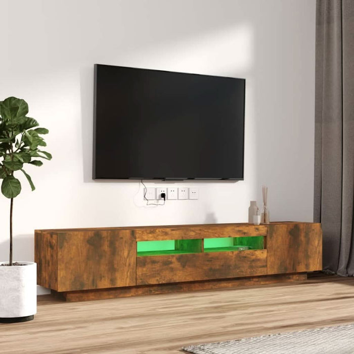 Set dulapuri TV cu LED, 2 piese, stejar fumuriu, lemn prelucrat - WALTI WALTI
