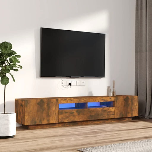 Set dulapuri TV cu LED, 2 piese, stejar fumuriu, lemn prelucrat - WALTI WALTI