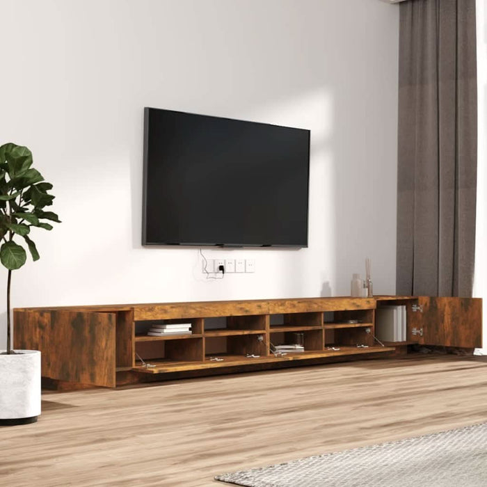 Set dulapuri TV cu LED, 3 piese, stejar fumuriu, lemn prelucrat - WALTI WALTI