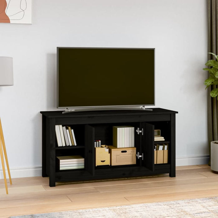 Comodă TV, negru, 103x36,5x52 cm, lemn masiv de pin - WALTI WALTI