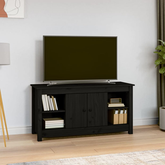 Comodă TV, negru, 103x36,5x52 cm, lemn masiv de pin - WALTI WALTI