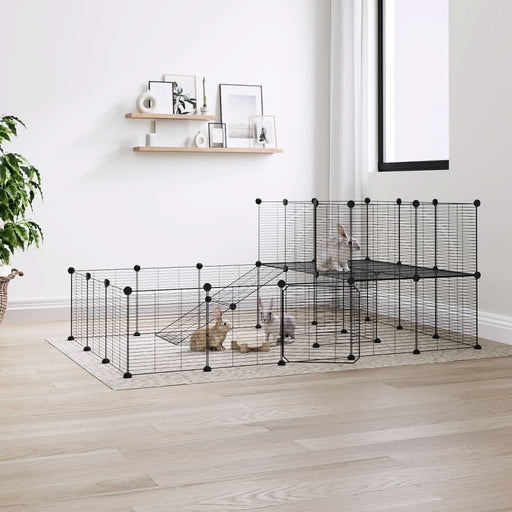 Cușcă animale de companie cu ușă 36 panouri negru 35x35 cm oțel - WALTI WALTI