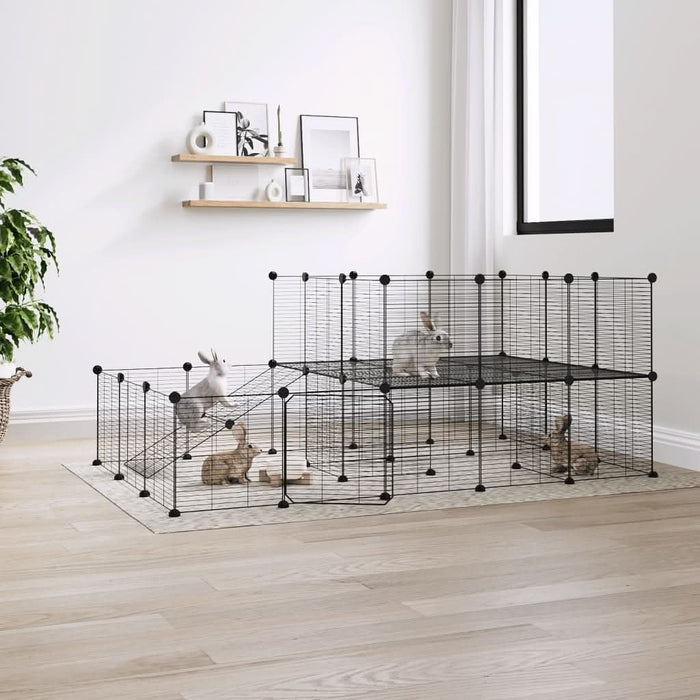 Cușcă animale de companie cu ușă 44 panouri negru 35x35 cm oțel - WALTI WALTI