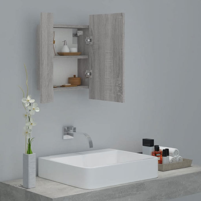 Dulap cu oglindă cu LED de baie, gri sonoma, 40x12x45 cm, lemn - WALTI WALTI