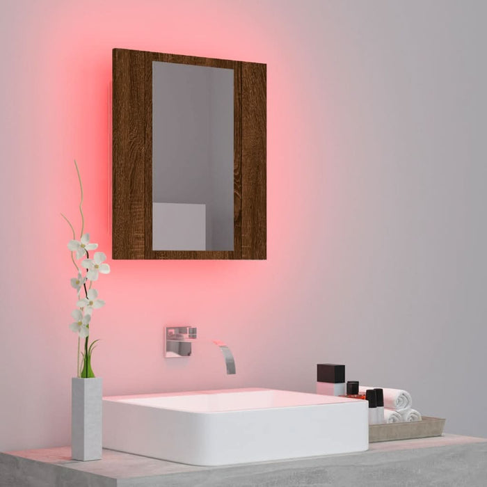 Dulap cu oglindă de baie LED, stejar maro, 40x12x45 cm, lemn - WALTI WALTI