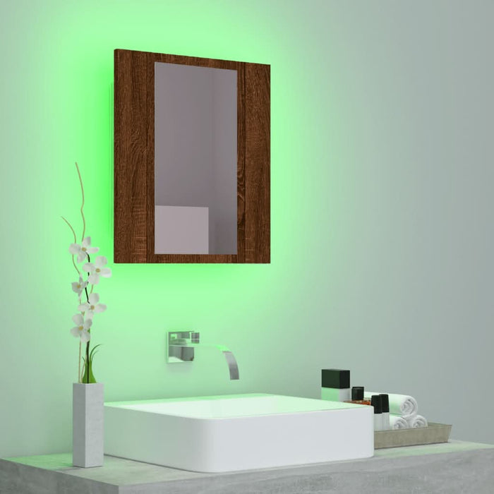 Dulap cu oglindă de baie LED, stejar maro, 40x12x45 cm, lemn - WALTI WALTI
