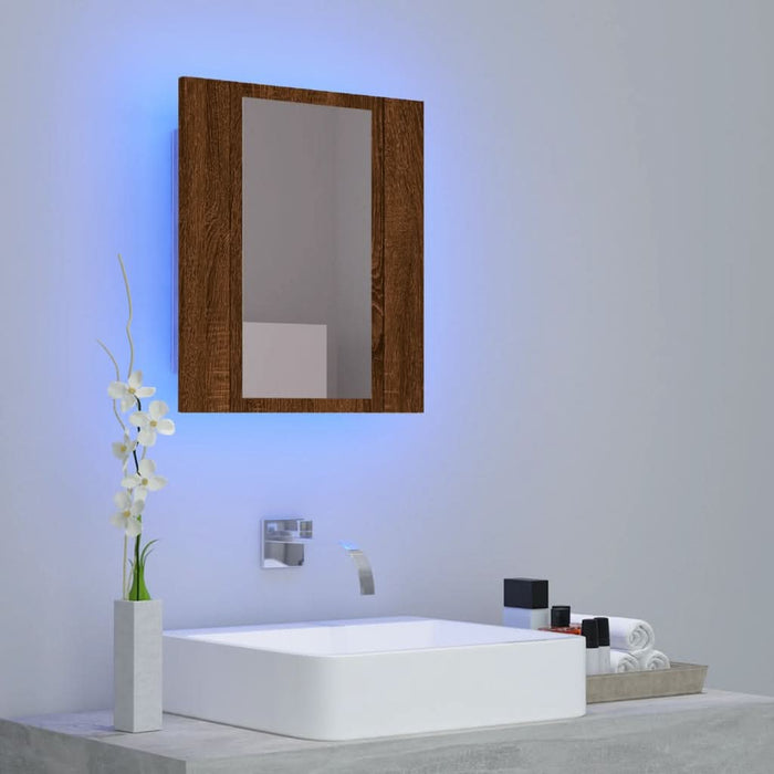 Dulap cu oglindă de baie LED, stejar maro, 40x12x45 cm, lemn - WALTI WALTI