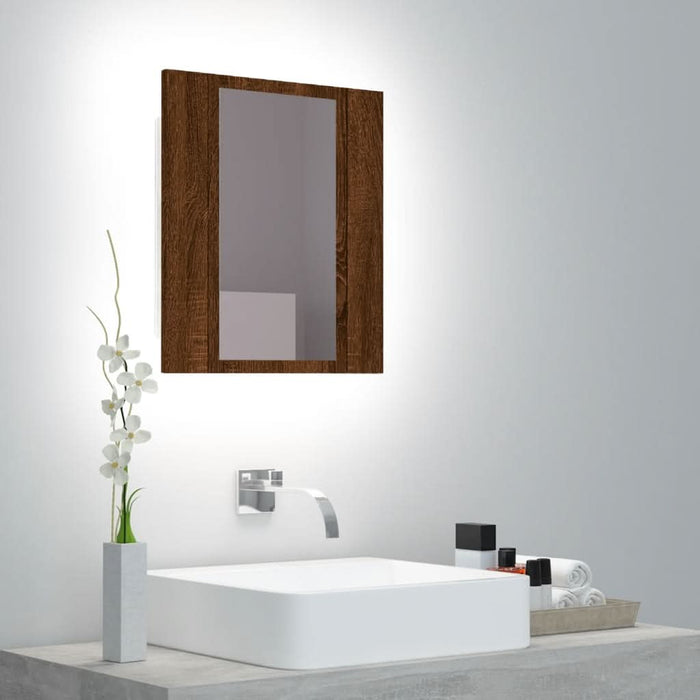 Dulap cu oglindă de baie LED, stejar maro, 40x12x45 cm, lemn - WALTI WALTI