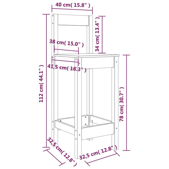Scaune de bar, 2 buc., negru, 40x41,5x112 cm, lemn masiv pin - WALTI WALTI