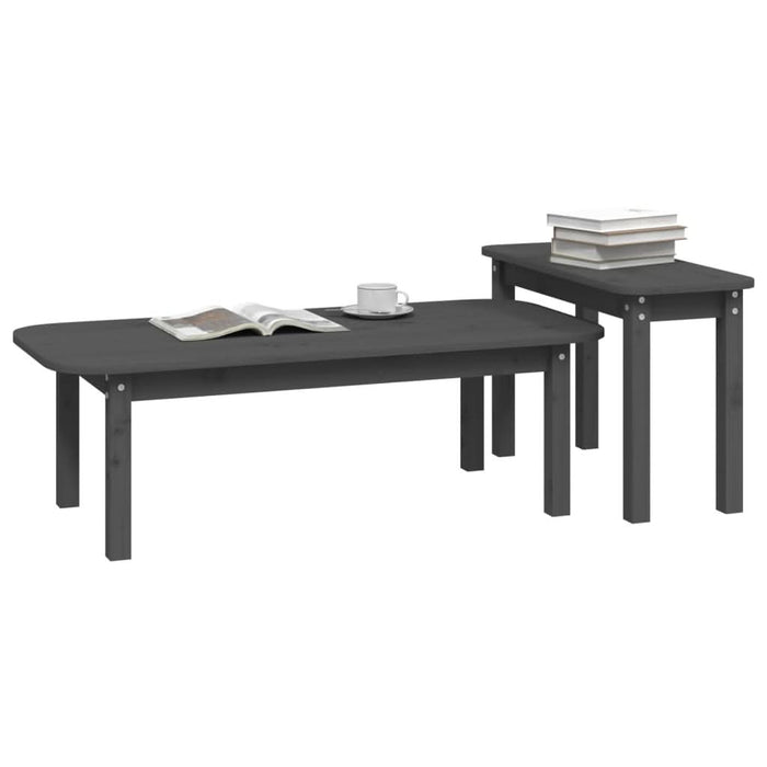 Set măsuțe de cafea, 2 piese, gri, lemn masiv de pin - WALTI WALTI