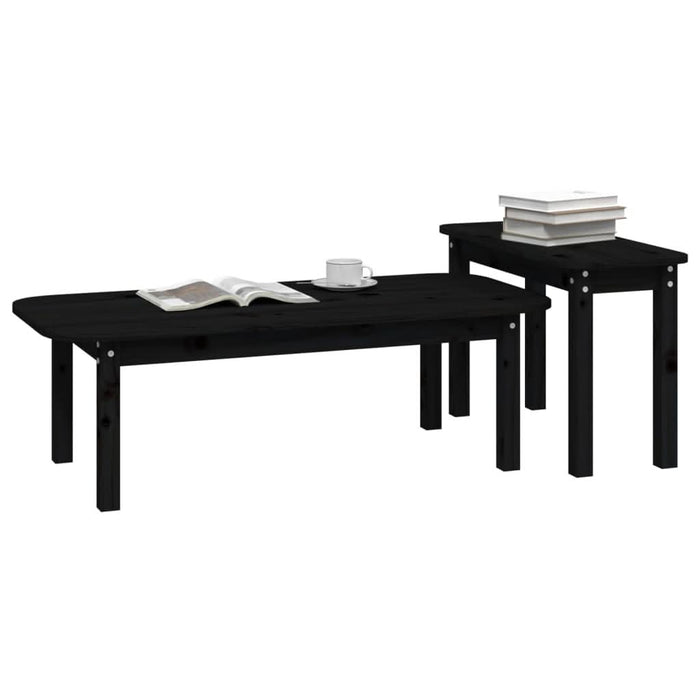 Set măsuțe de cafea, 2 piese, negru, lemn masiv de pin - WALTI WALTI