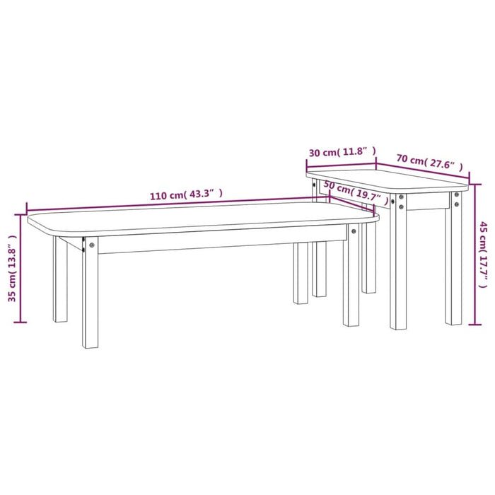 Set măsuțe de cafea, 2 piese, negru, lemn masiv de pin - WALTI WALTI