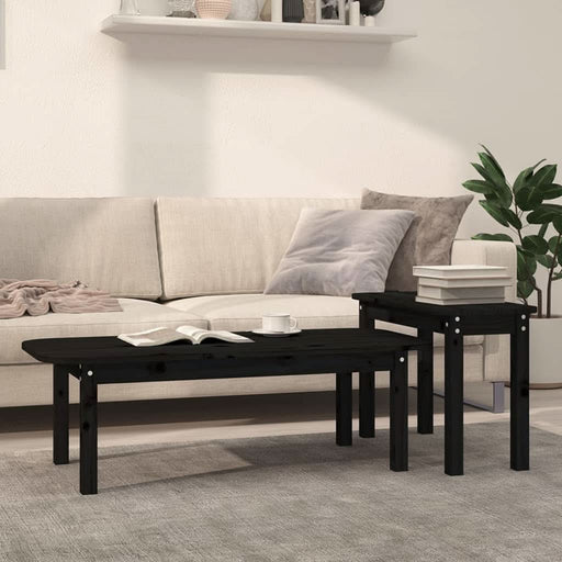 Set măsuțe de cafea, 2 piese, negru, lemn masiv de pin - WALTI WALTI