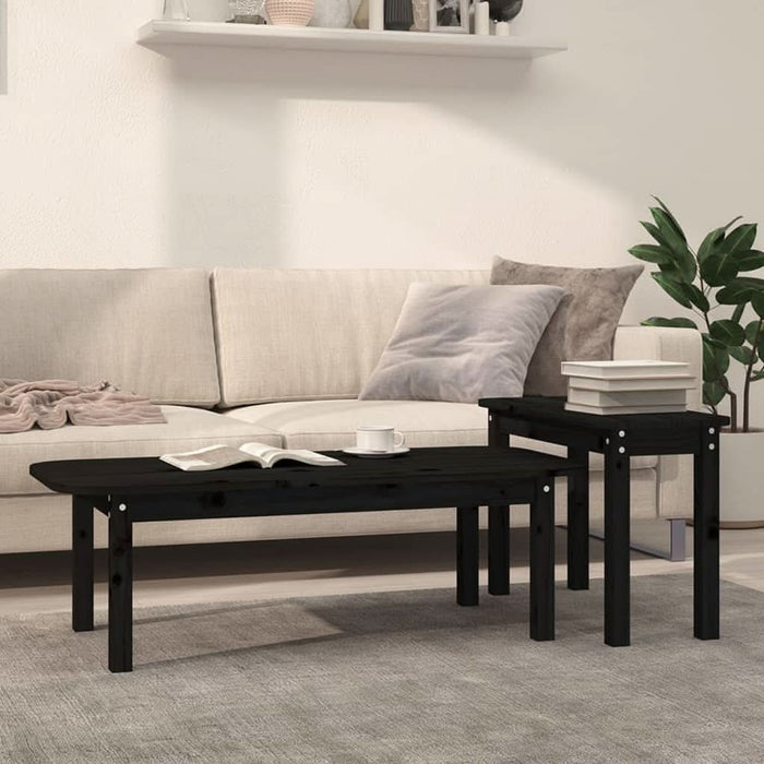 Set măsuțe de cafea, 2 piese, negru, lemn masiv de pin - WALTI WALTI