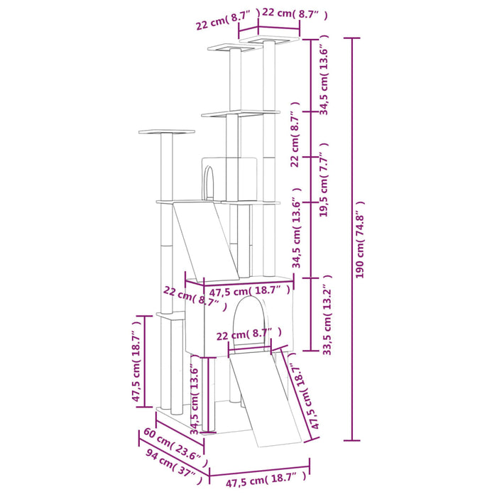 Ansamblu de pisici, stâlpi din funie sisal, gri închis, 190 cm - WALTI WALTI
