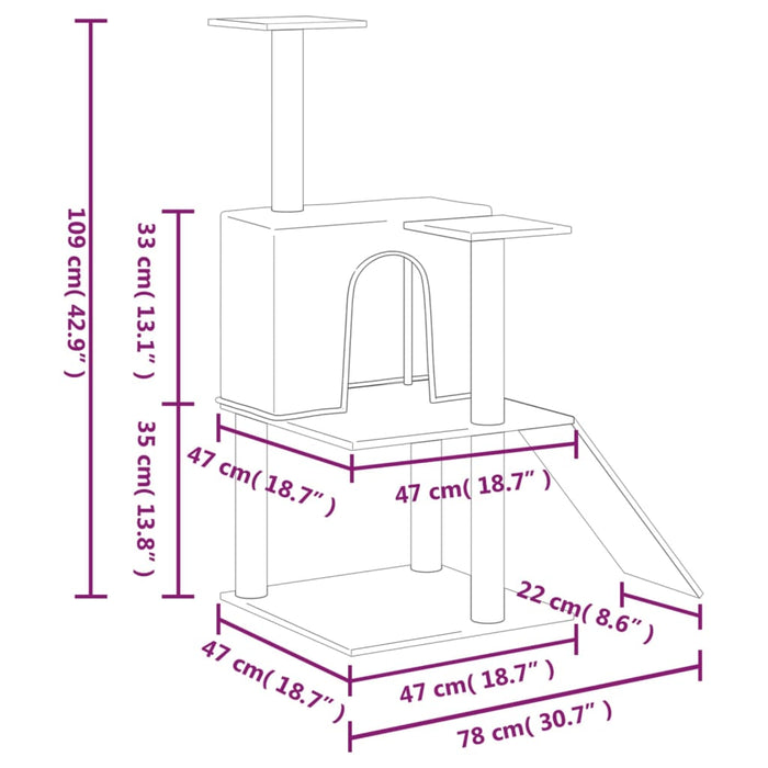 Ansamblu de pisici cu stâlpi din funie de sisal, crem, 109 cm - WALTI WALTI