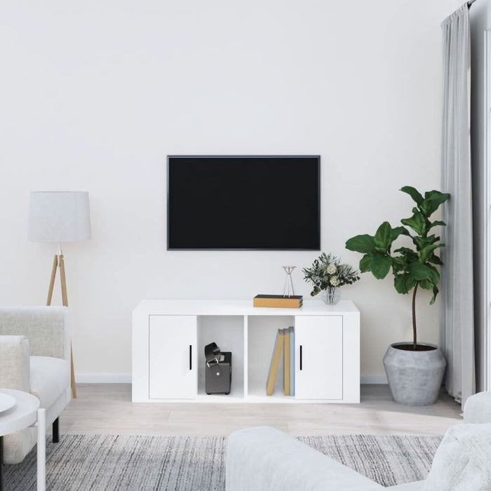 Comodă TV, alb extralucios, 100x35x40 cm, lemn prelucrat - WALTI WALTI