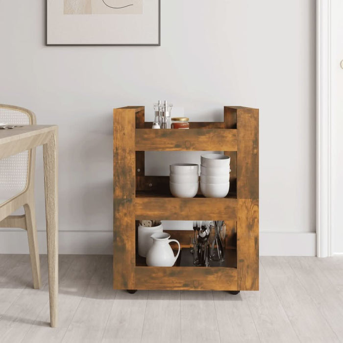 Cărucior de bucătărie stejar fumuriu 60x45x80 cm lemn prelucrat - WALTI WALTI
