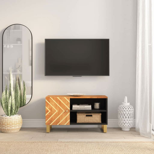 Dulap TV, maro și negru, 80x31,5x46 cm, lemn masiv de mango - WALTI WALTI