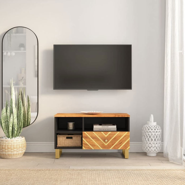Dulap TV, maro și negru, 80x33,5x46 cm, lemn masiv de mango - WALTI WALTI