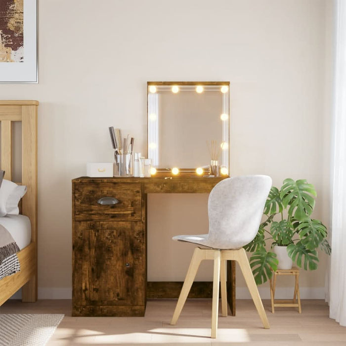 Masă de toaletă cu LED-uri, stejar fumuriu, 90x42x132,5 cm - WALTI WALTI