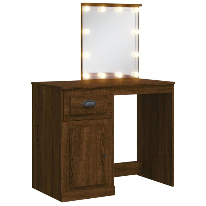 Masă de toaletă cu lumini LED, stejar maro, 90x42x132,5 cm - WALTI WALTI